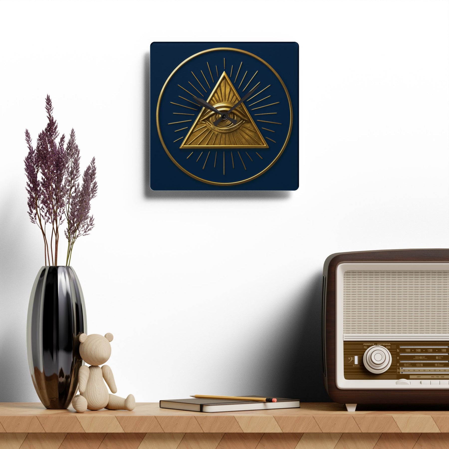 Eye of Providence Clock - Radiant Triangle with All Seeing Eye on Acrylic - Bricks Masons