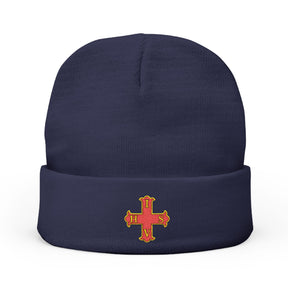 Red Cross of Constantine Beanie - Knit Embroidery Emblem - Bricks Masons