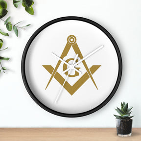 Master Mason Blue Lodge Clock - Golden Square & Compass G on White Dial - Bricks Masons
