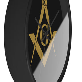 Master Mason Blue Lodge Clock - Shiny Golden S&C G on Black Dial - Bricks Masons