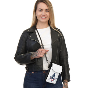 Master Mason Blue Lodge Cell Phone Wallet - US Square & Compass G Microfiber Leather - Bricks Masons