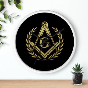 Master Mason Blue Lodge Clock - Wreath with Square & Compass G in Wooden Frame - Bricks Masons