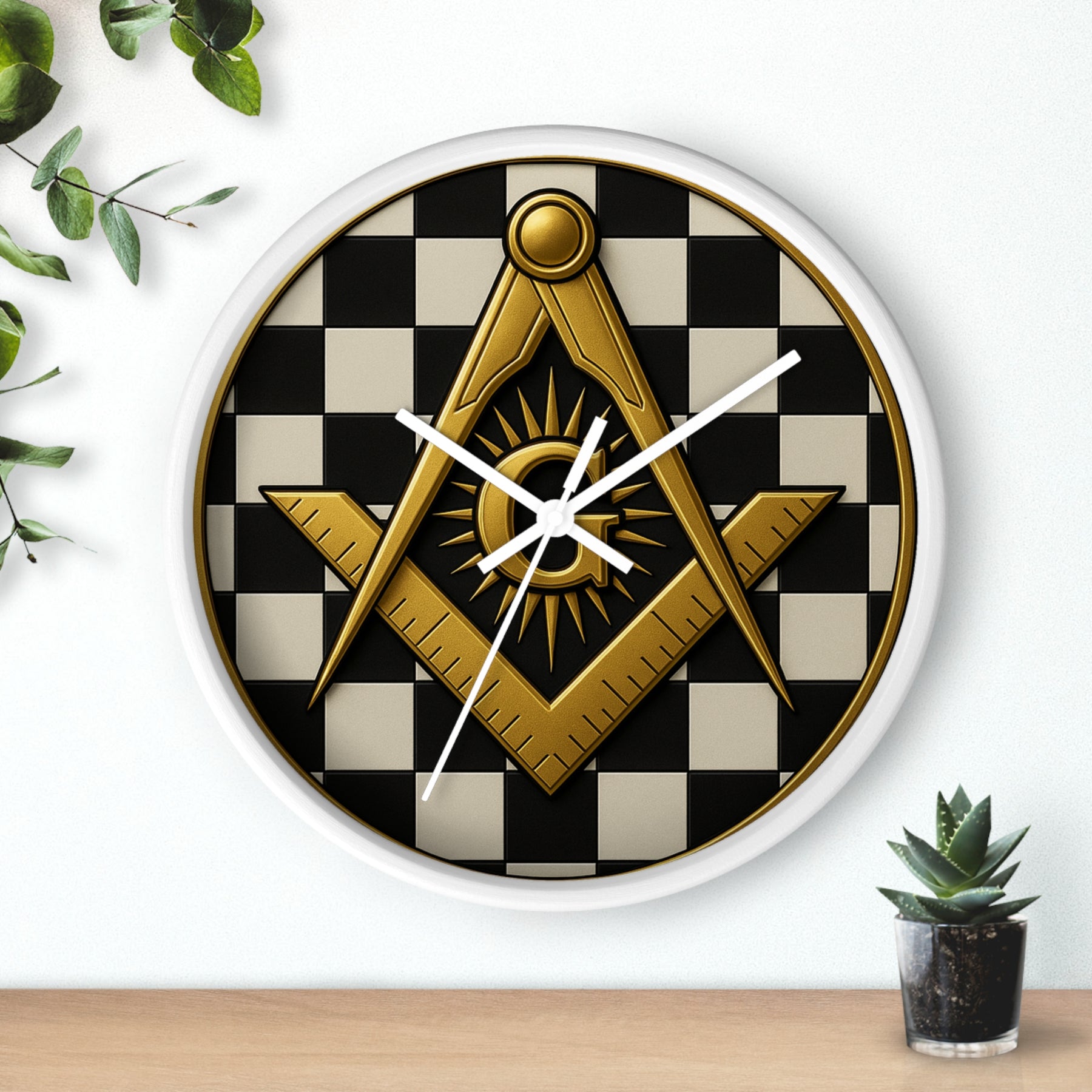 Master Mason Blue Lodge Clock - G and Square & Compass Checkered Dial - Bricks Masons