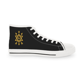 Order of the Secret Monitor Sneaker - High Top Black & White Golden Emblem - Bricks Masons