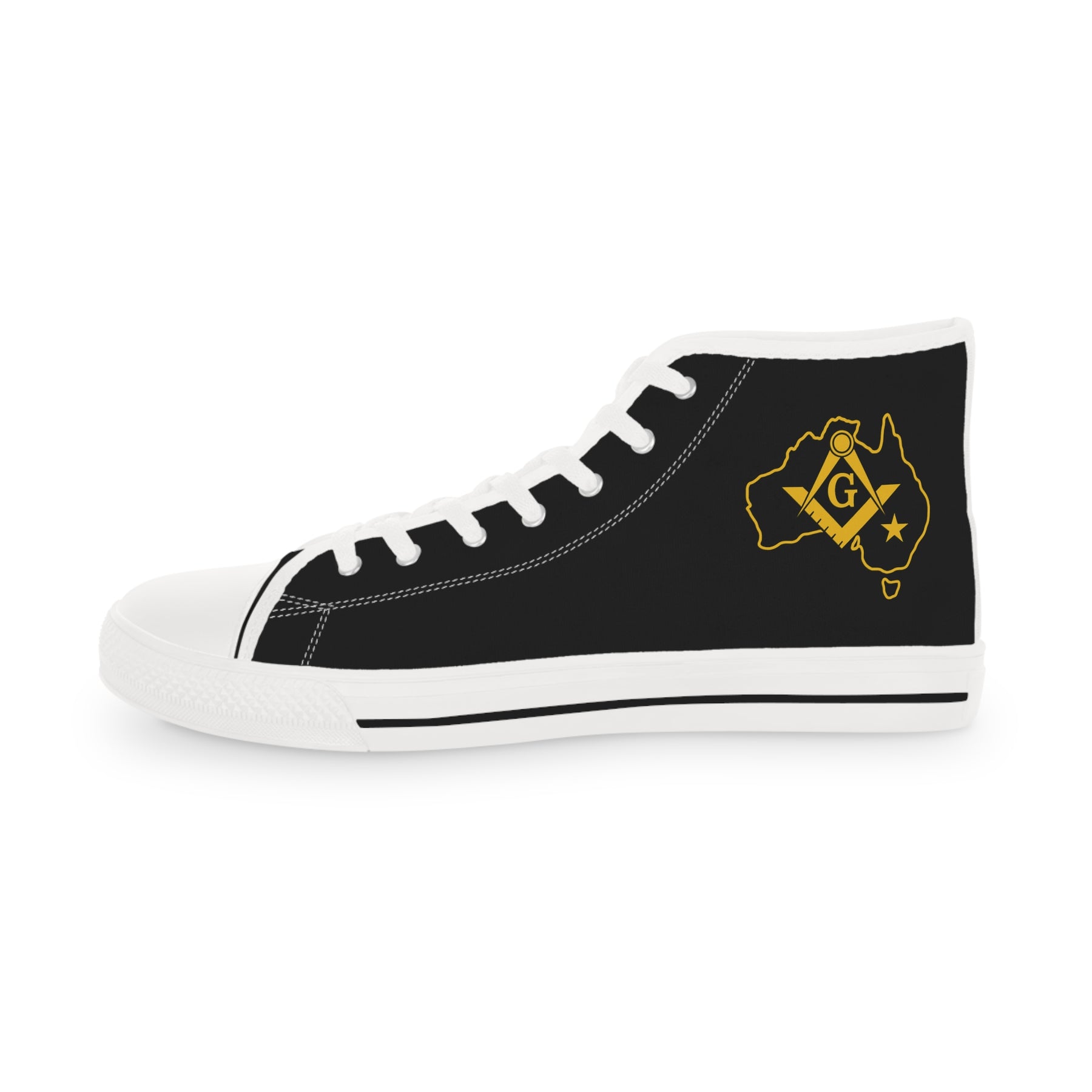 Master Mason Blue Lodge Australia Jurisdiction Sneaker - High Top Black & White Golden Map - Bricks Masons
