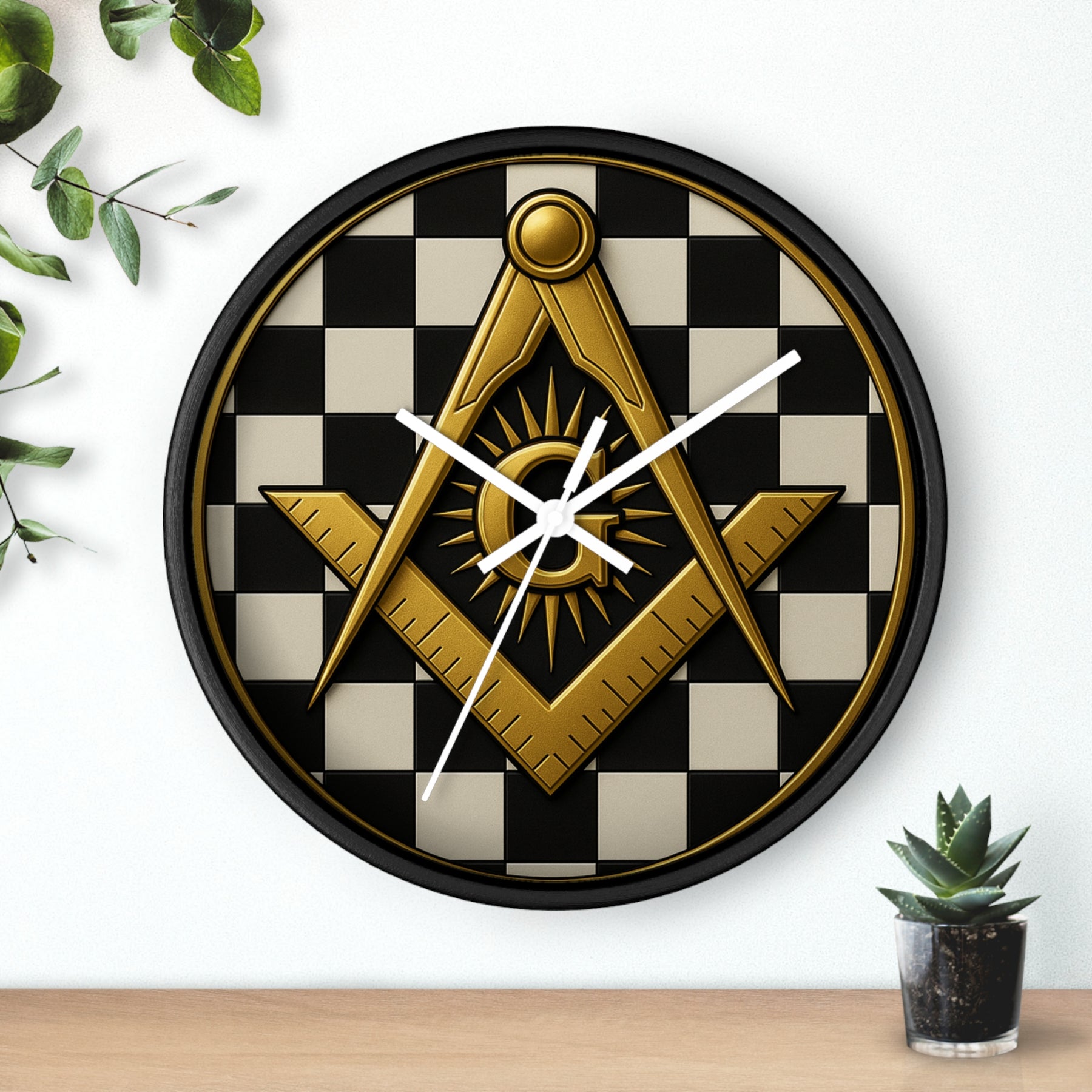 Master Mason Blue Lodge Clock - G and Square & Compass Checkered Dial - Bricks Masons
