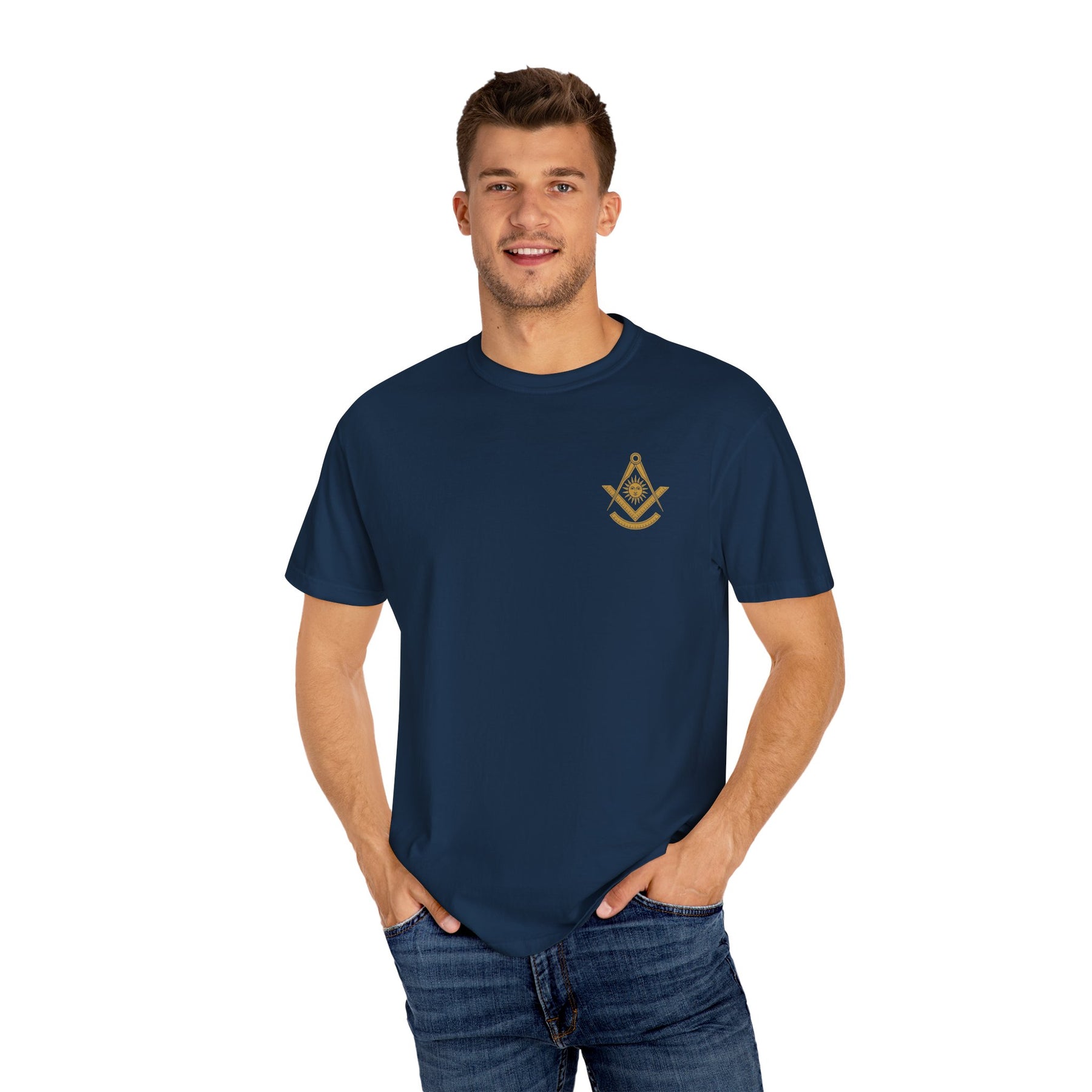 Past Master Blue Lodge T-Shirt - Garment-Dyed Square & Compass, Quadrant - Bricks Masons