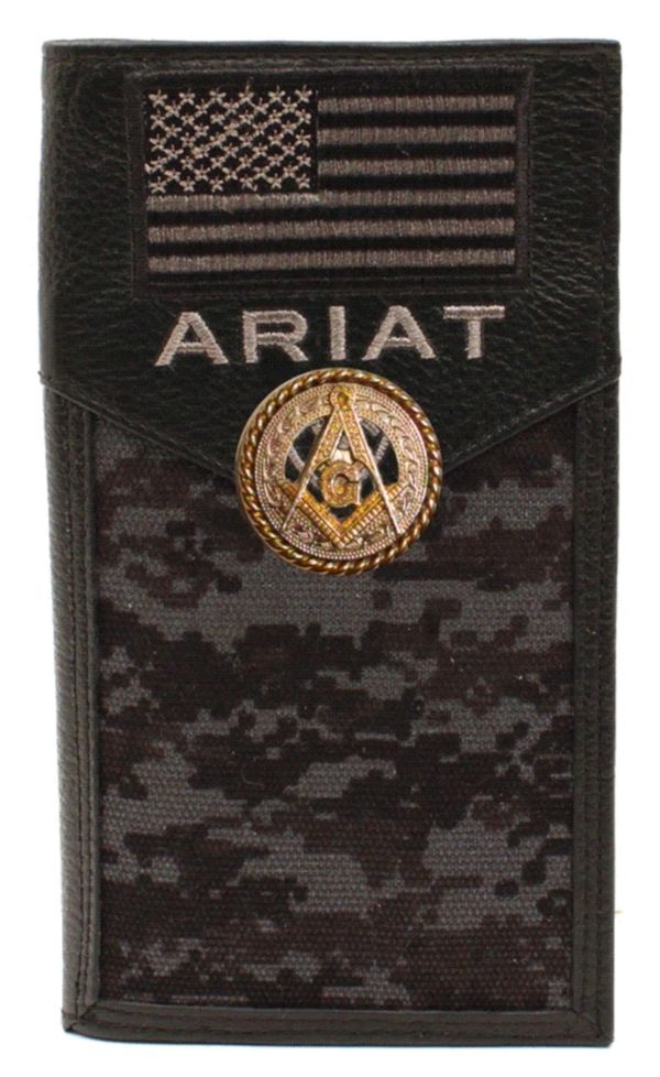 Master Mason Blue Lodge Wallet - Gold Square & Compass Black Digital Flag