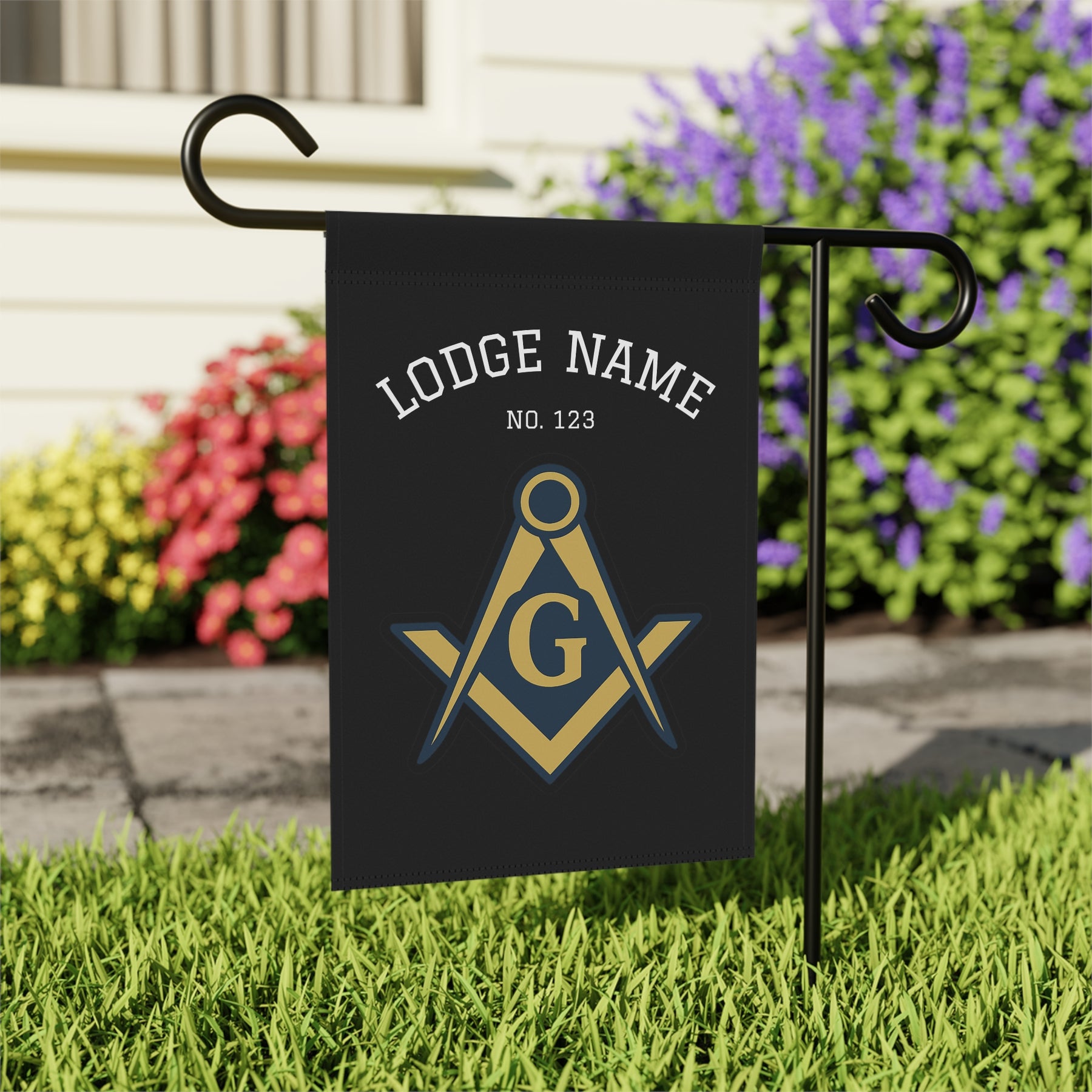 Master Mason Blue Lodge Yard Flag - Square & Compass G With Personalization - Bricks Masons