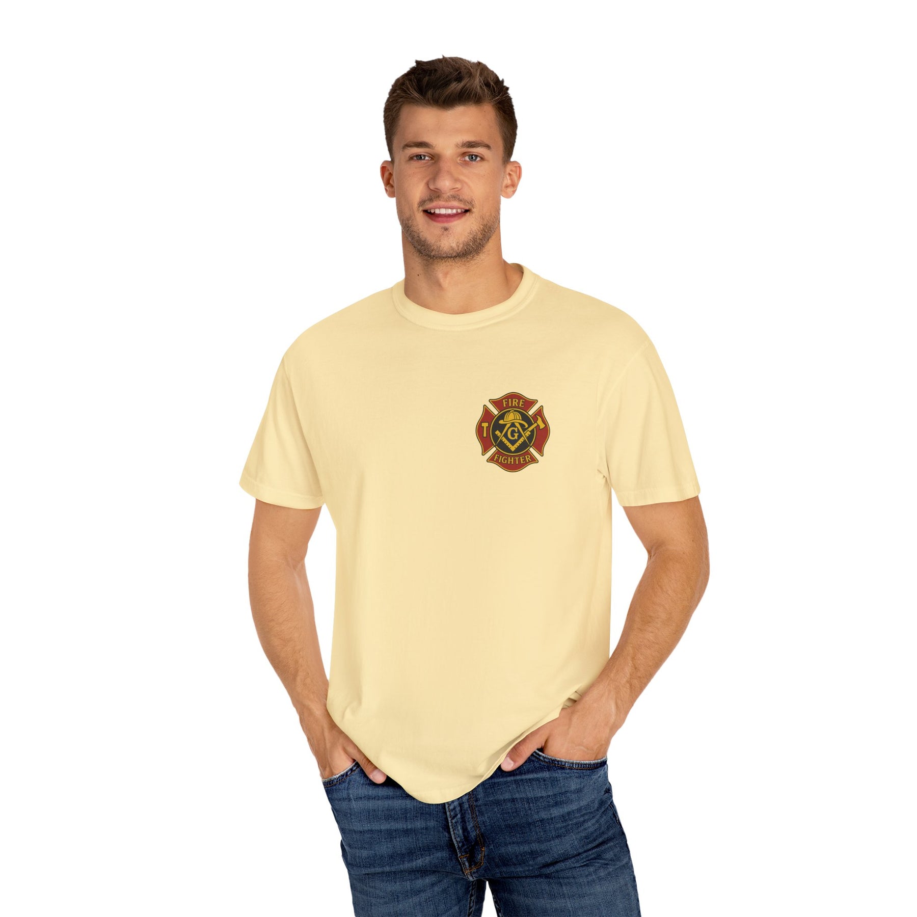 Master Mason Blue Lodge T-Shirt - Firefighter Mason Garment-Dyed Tee - Bricks Masons
