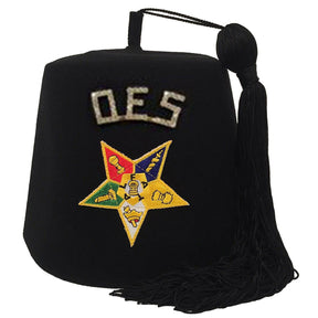 OES Fez Hat - Rhinestone 1 Black Machine Embroidered