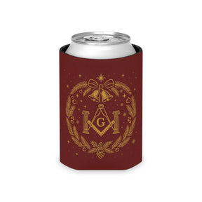 Master Mason Blue Lodge Can Cooler - Christmas Square & Compass G with Pillars - Bricks Masons