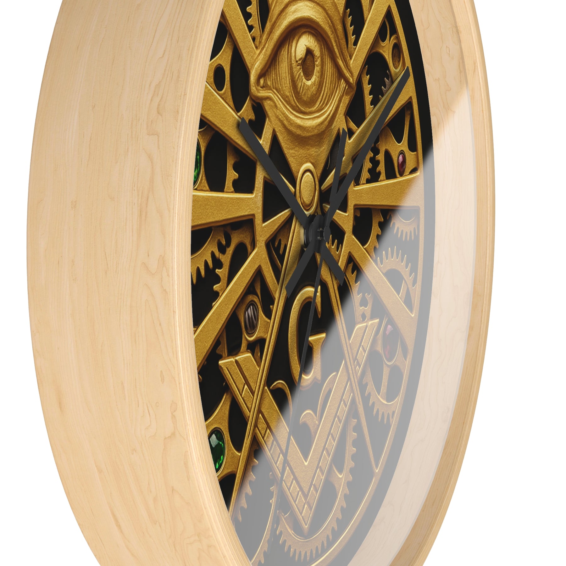 Master Mason Blue Lodge Clock - All Seeing Eye S&C Gear in Wooden Frame - Bricks Masons