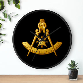 Past Master Blue Lodge Clock - Compass Sun & Quadrant Symbol with Wooden Frame - Bricks Masons