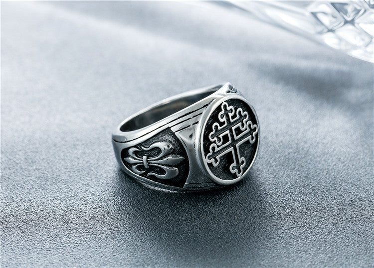 33rd Degree Scottish Rite Ring - Steel Color Titanium Steel Cross - Bricks Masons