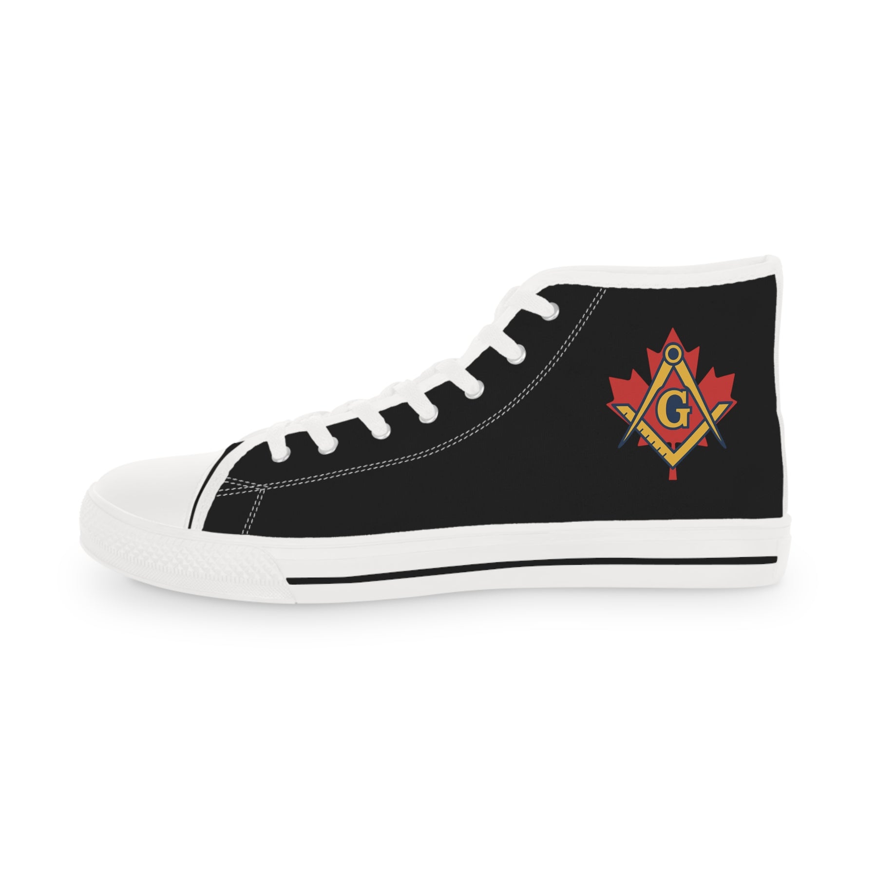 Master Mason Blue Lodge Canada Jurisdiction Sneaker - High Top Black & White Sole Maple Leaf - Bricks Masons
