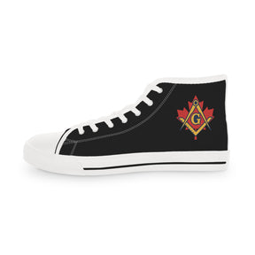 Master Mason Blue Lodge Canada Jurisdiction Sneaker - High Top Black & White Sole Maple Leaf - Bricks Masons