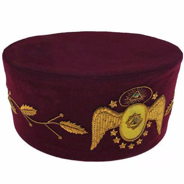 95th Degree Memphis Misraim Crown Cap - Maroon Velvet Hand Embroidery - Bricks Masons