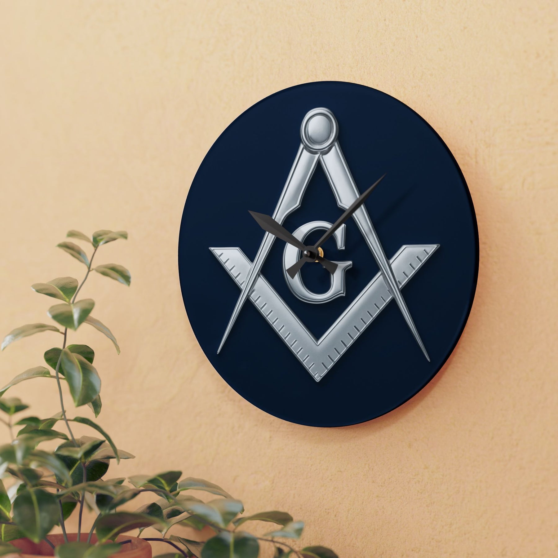 Master Mason Blue Lodge Clock - Compass & Square Symbol on Blue Dial - Bricks Masons