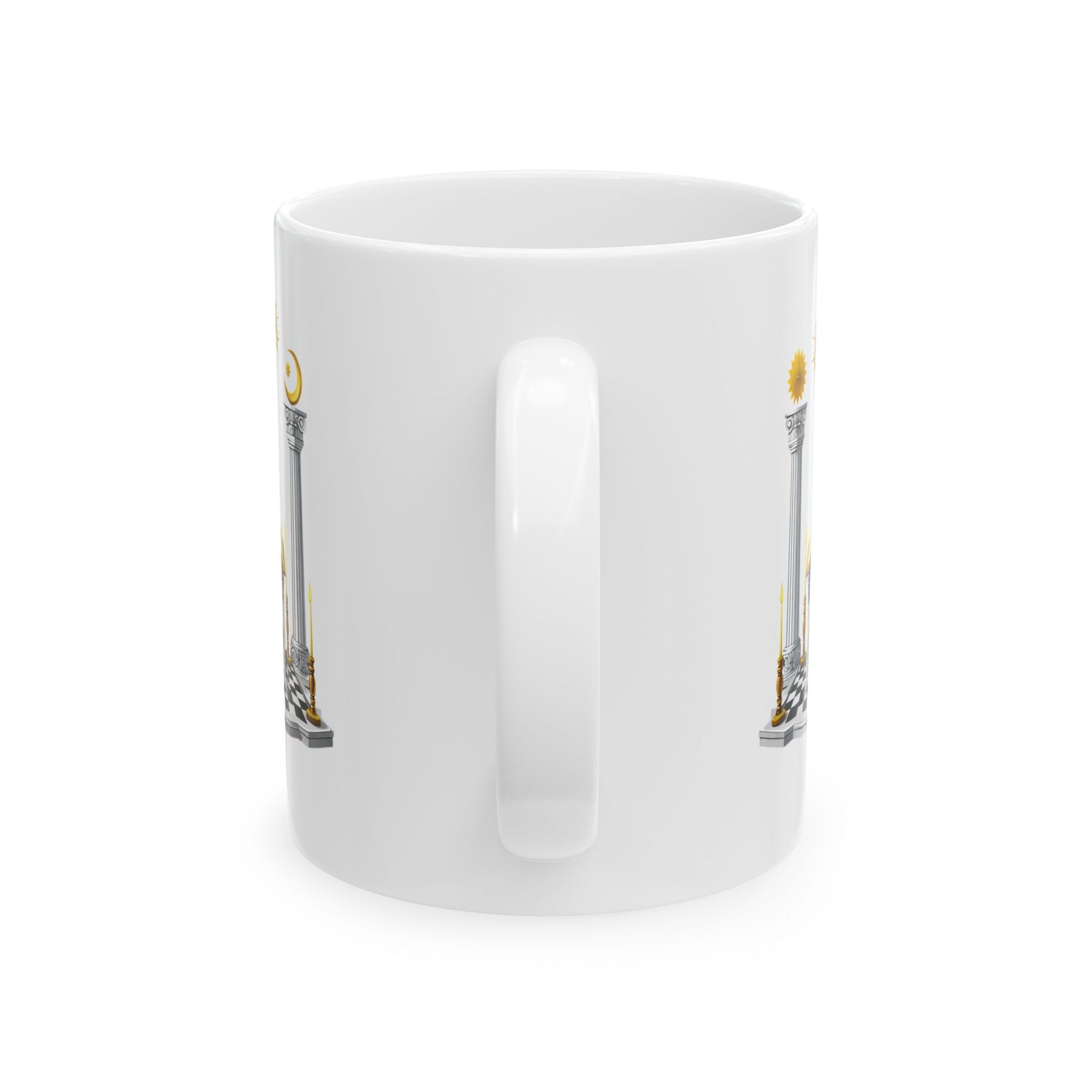 Taza de la Logia Azul de Maestro Masón - S&amp;C G Pilares del Altar y Ojo en Suelo Ajedrezado