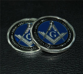 Past Master Blue Lodge Coin - Pillars & Masonic Tools Design - Bricks Masons