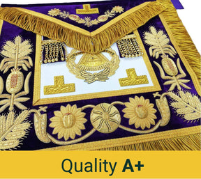 Grand Master Blue Lodge Apron - Purple Gold Hand Embroidery