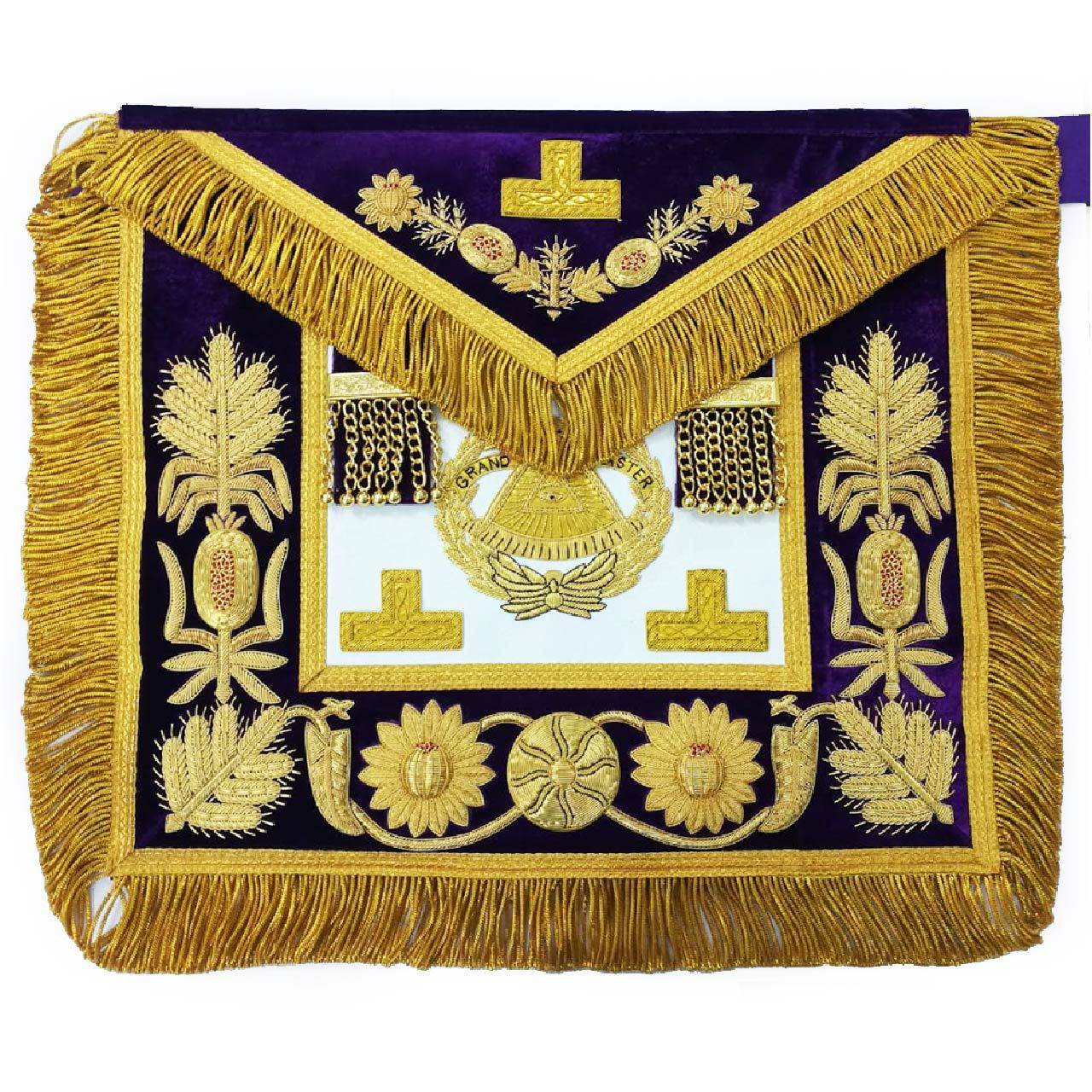 Grand Master Blue Lodge Apron - Purple Gold Hand Embroidery