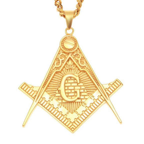 Master Mason Blue Lodge Necklace - All Seeing Eye Square and Compass G 316L Stainless Steel