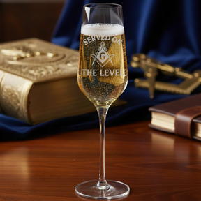 Master Mason Blue Lodge Champagne Flute - Square & Compass G Served On The Level - Bricks Masons