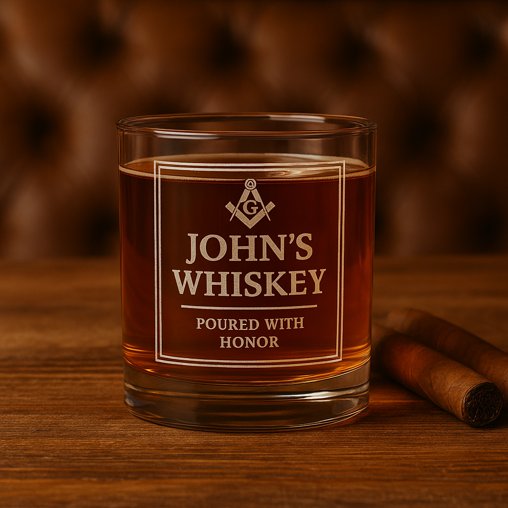 Vaso de whisky de la Logia Azul de Maestro Masón - Servido con honor S&amp;C G con personalización