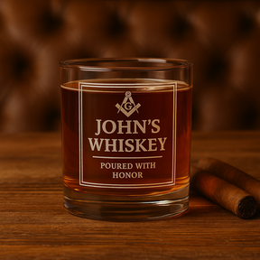 Vaso de whisky de la Logia Azul de Maestro Masón - Servido con honor S&amp;C G con personalización