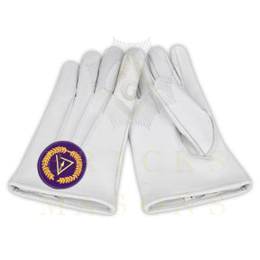 Grand Council Gloves - White Leather With Purple Patch
