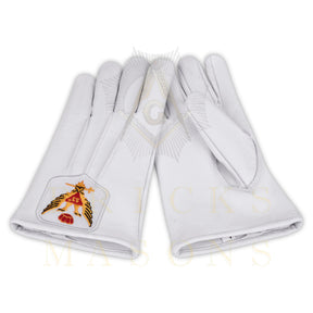 33rd Degree Scottish Rite Gloves - White Leather Eagle Wings Up Patch