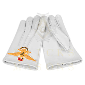 33rd Degree Scottish Rite Gloves - White Leather Eagle Patch Wings Up