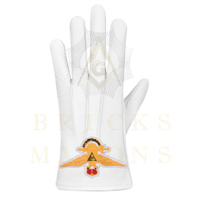 33rd Degree Scottish Rite Gloves - White Leather Eagle Patch Wings Up