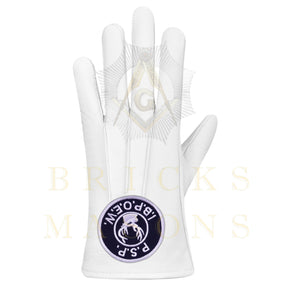 Past State President Elks of the World Gloves - White Leather - Bricks Masons