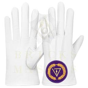 Grand Council Gloves - White Leather With Purple Patch