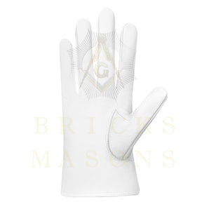 33rd Degree Scottish Rite Gloves - White Leather Eagle Patch Wings Up