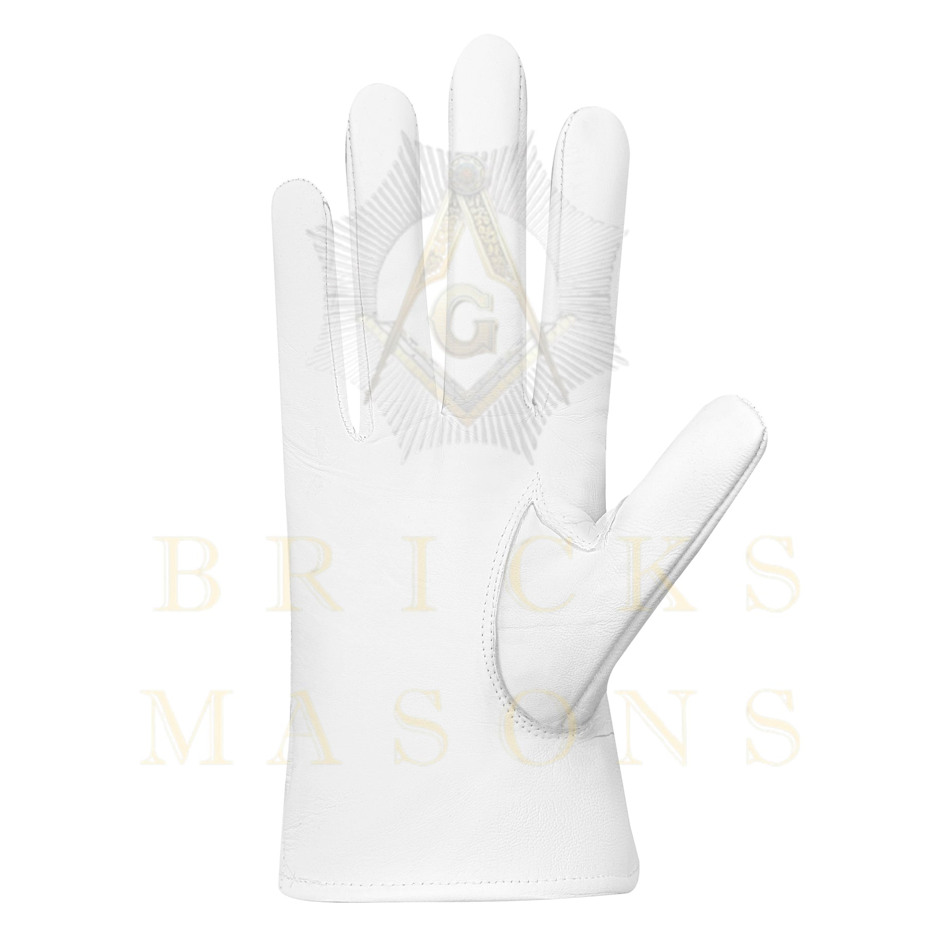 Knights Templar Gloves - White Leather Black Star Cross & Crown