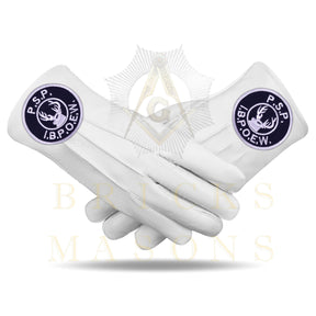 Past State President Elks of the World Gloves - White Leather - Bricks Masons