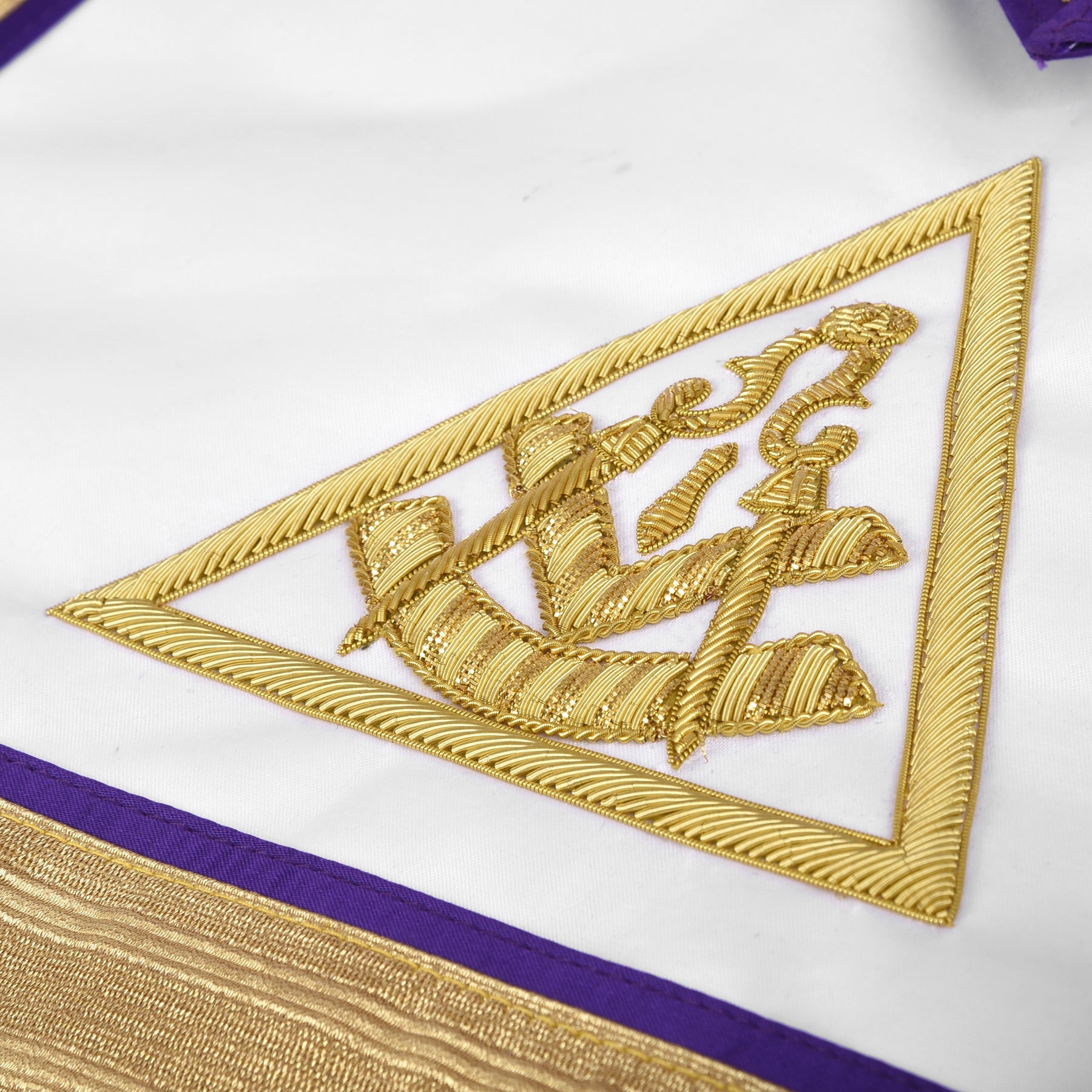 Past Illustrious Master Council Apron - Gold Braid Borders & Purple Machine Embroidery