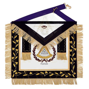 Past District Deputy Grand Master Blue Lodge Apron - Purple Velvet Golden Bullion With Wreath & Fringe