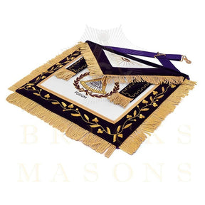 Past District Deputy Grand Master Blue Lodge Apron - Purple Velvet Golden Bullion With Wreath & Fringe