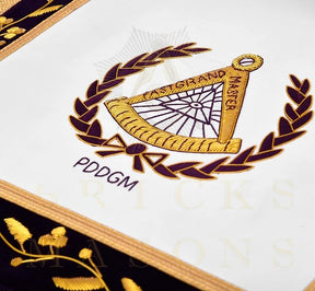 Past District Deputy Grand Master Blue Lodge Apron - Purple Velvet Golden Bullion With Wreath & Fringe