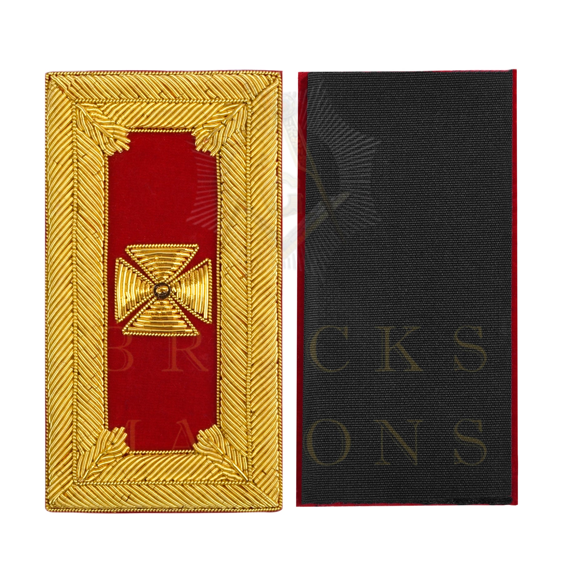 Past Grand Commander Knights Templar Frock Coat Shoulder Board - Gold Bullion Embroidery - Bricks Masons