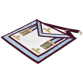 Worshipful Master Emulation Rite Apron - Turquoise & Maroon Moire with Gold Triple Taus
