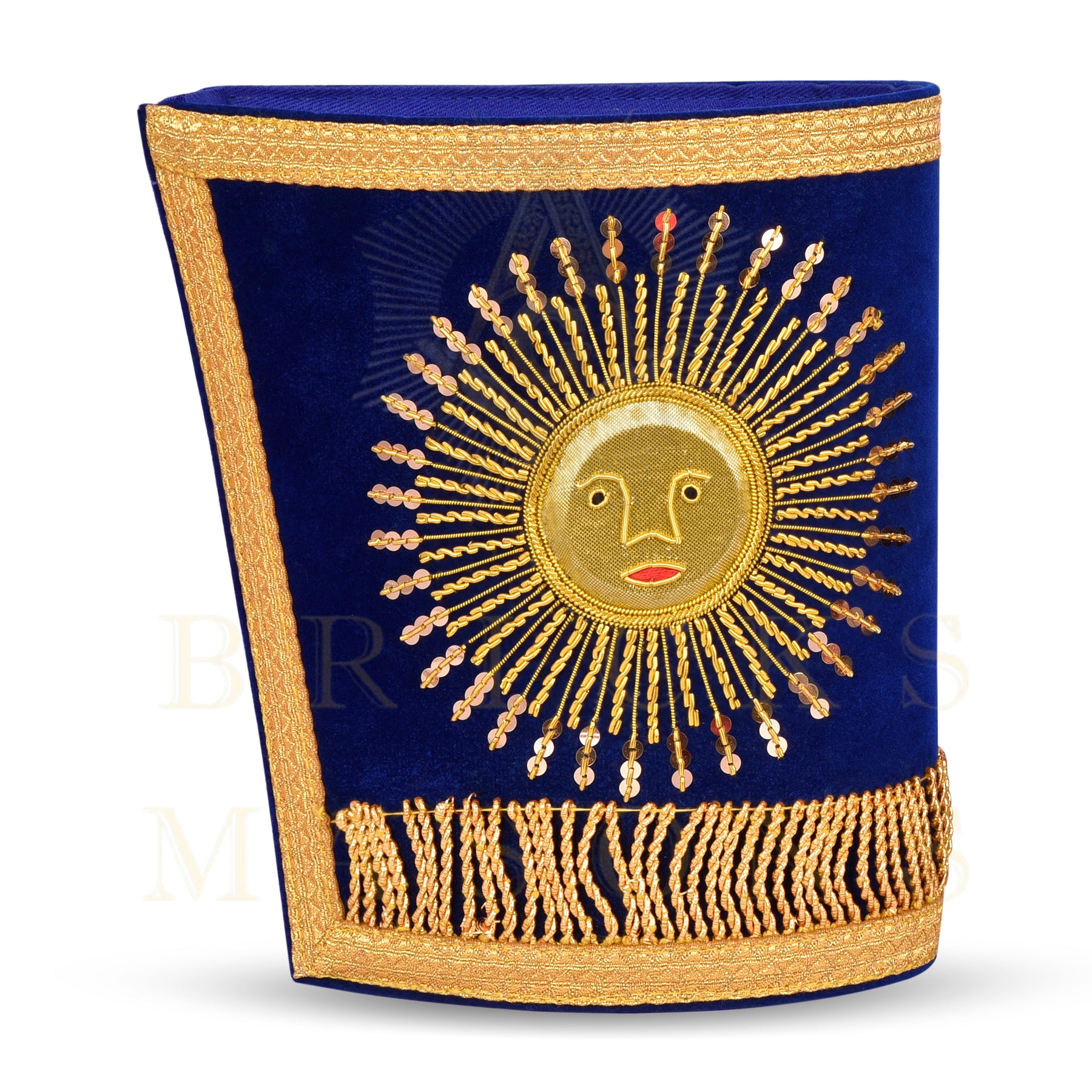 Grand Master Blue Lodge Cuff - Hand-embroidered Gold Sun & Blue Velvet
