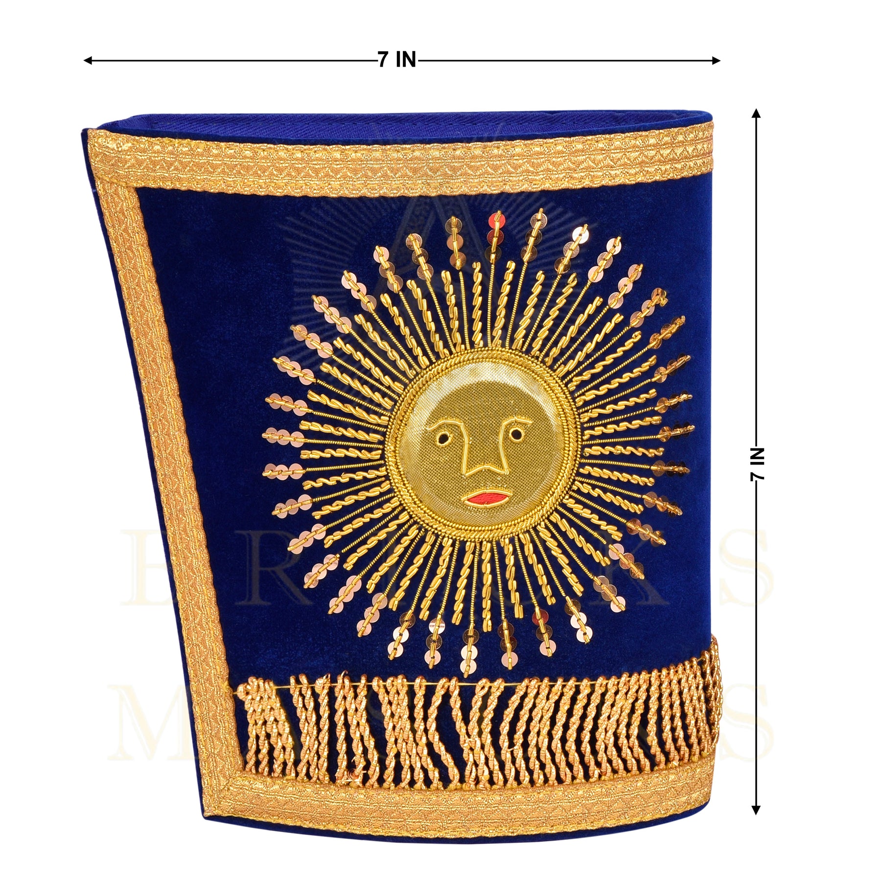 Grand Master Blue Lodge Cuff - Hand-embroidered Gold Sun & Blue Velvet