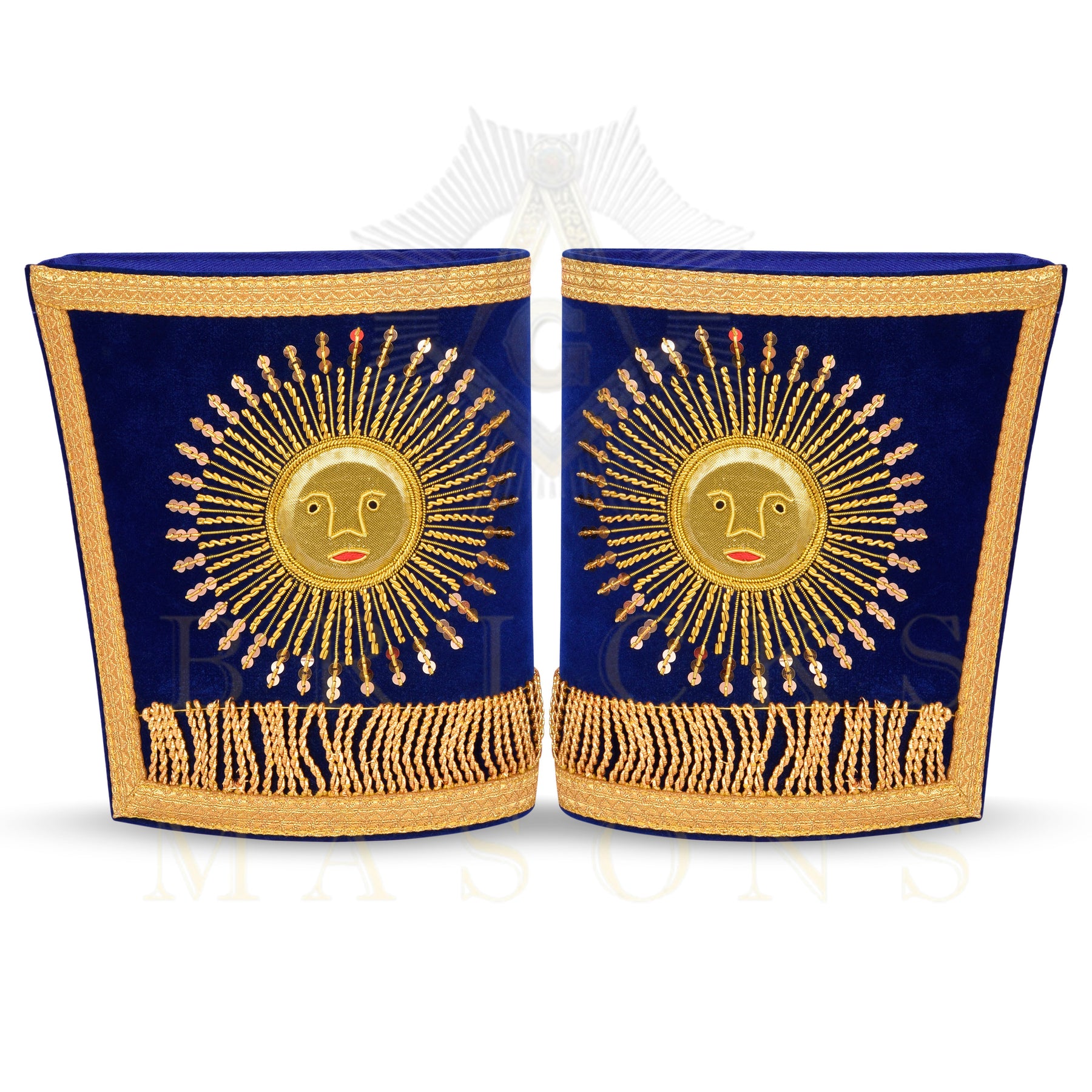 Grand Master Blue Lodge Cuff - Hand-embroidered Gold Sun & Blue Velvet