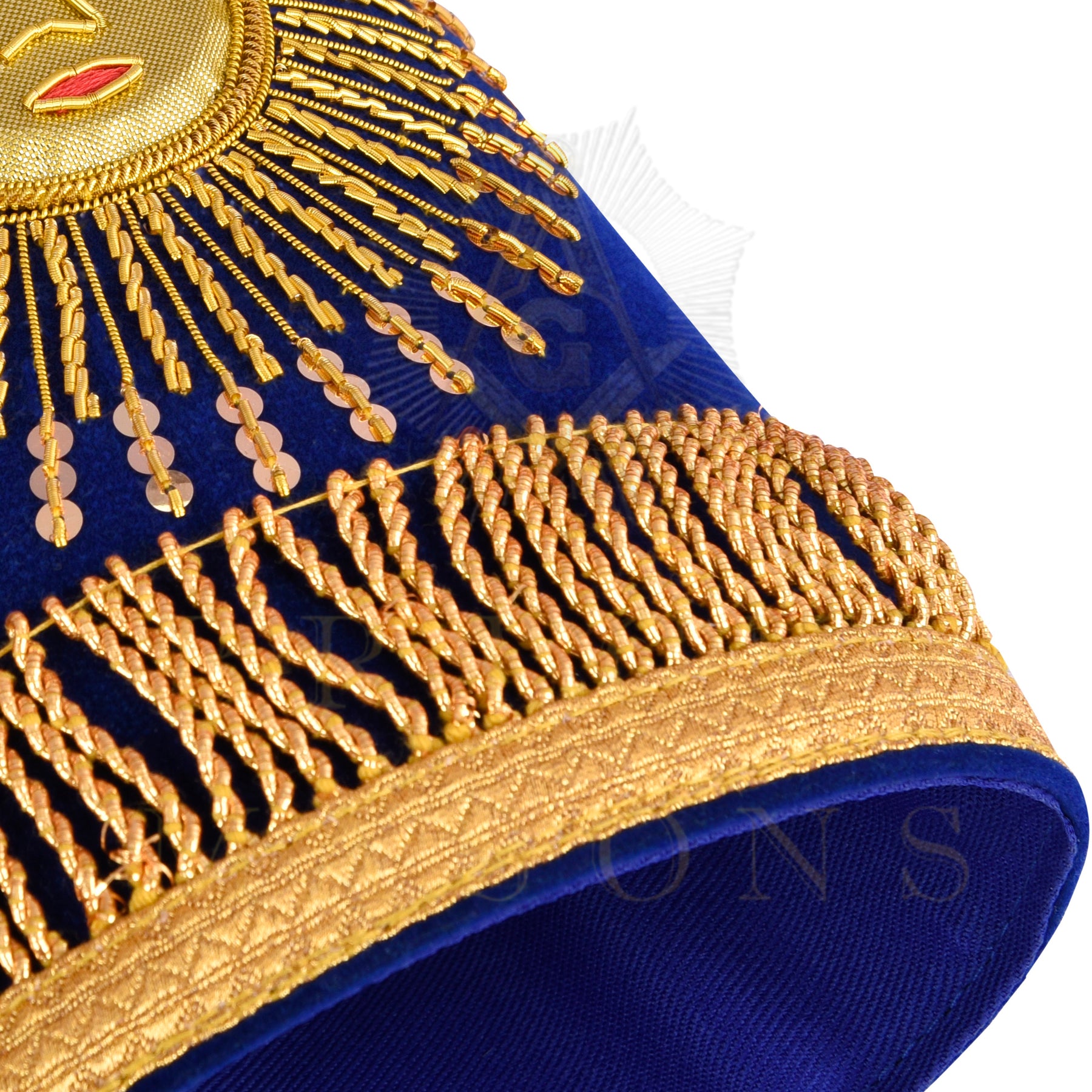 Grand Master Blue Lodge Cuff - Hand-embroidered Gold Sun & Blue Velvet